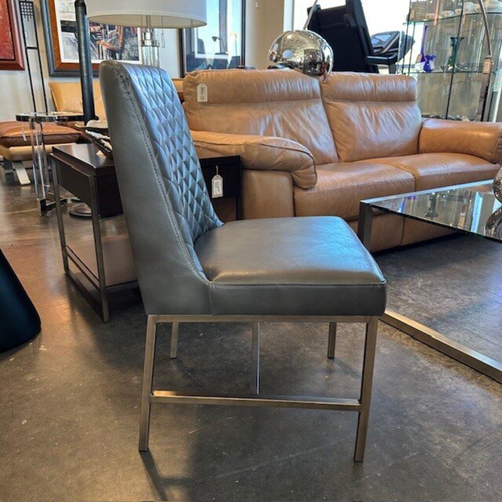Sunpan Grey Leather Dining Chairs- Pair
