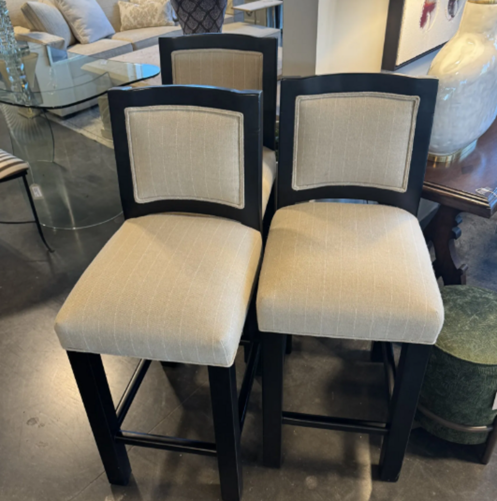 Custom Wood & Tweed Barstools- Set of 3