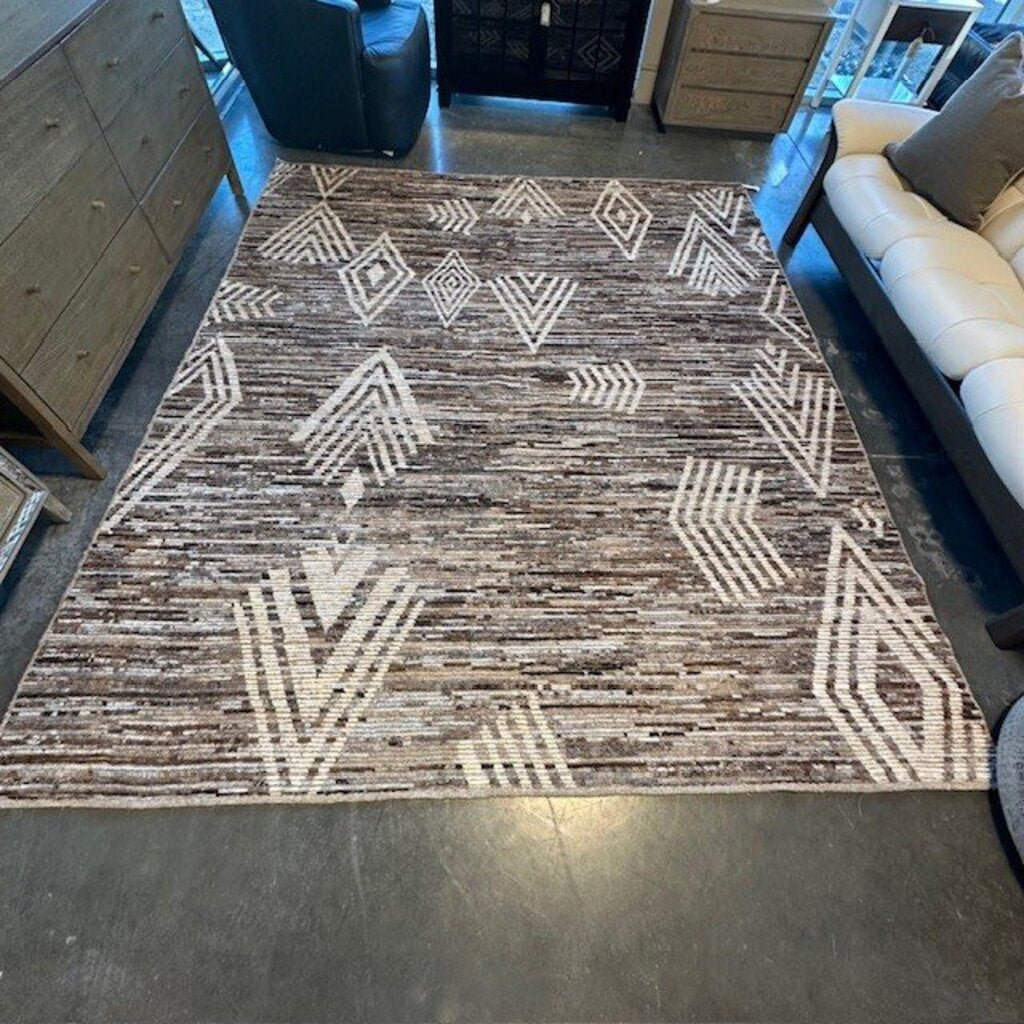 Hand Knotted Brown Wool Ribbed Rug- 8'4"X9'9"