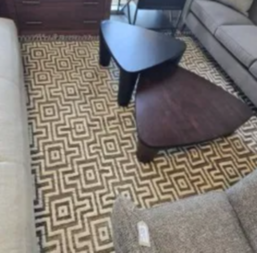Wool Brown & White Patterned Rug- 7x8
