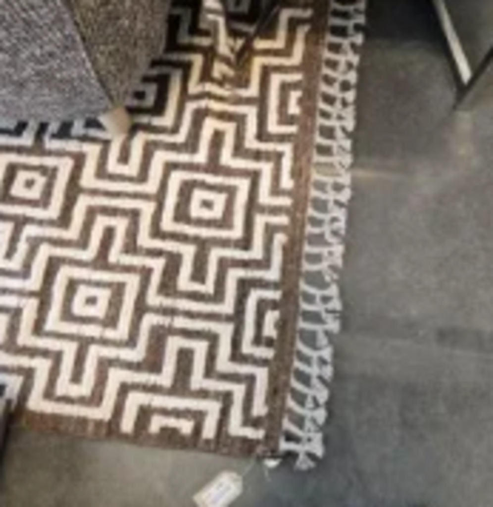Wool Brown & White Patterned Rug- 7x8
