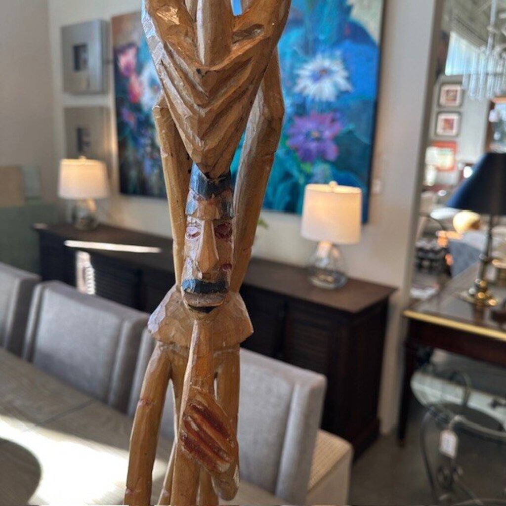 Carved Wood Bis Pole Sculpture