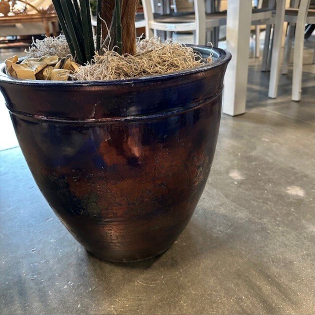 Artificial Palm In Metallic Blue/Brown Pot