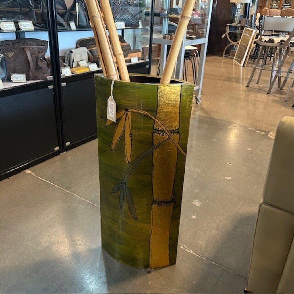 Green Bamboo Vase W/ Bamboo From Latitudes In Lahaina