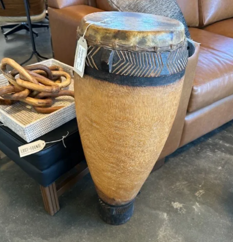 Handmade Wood African Drum- 33"H