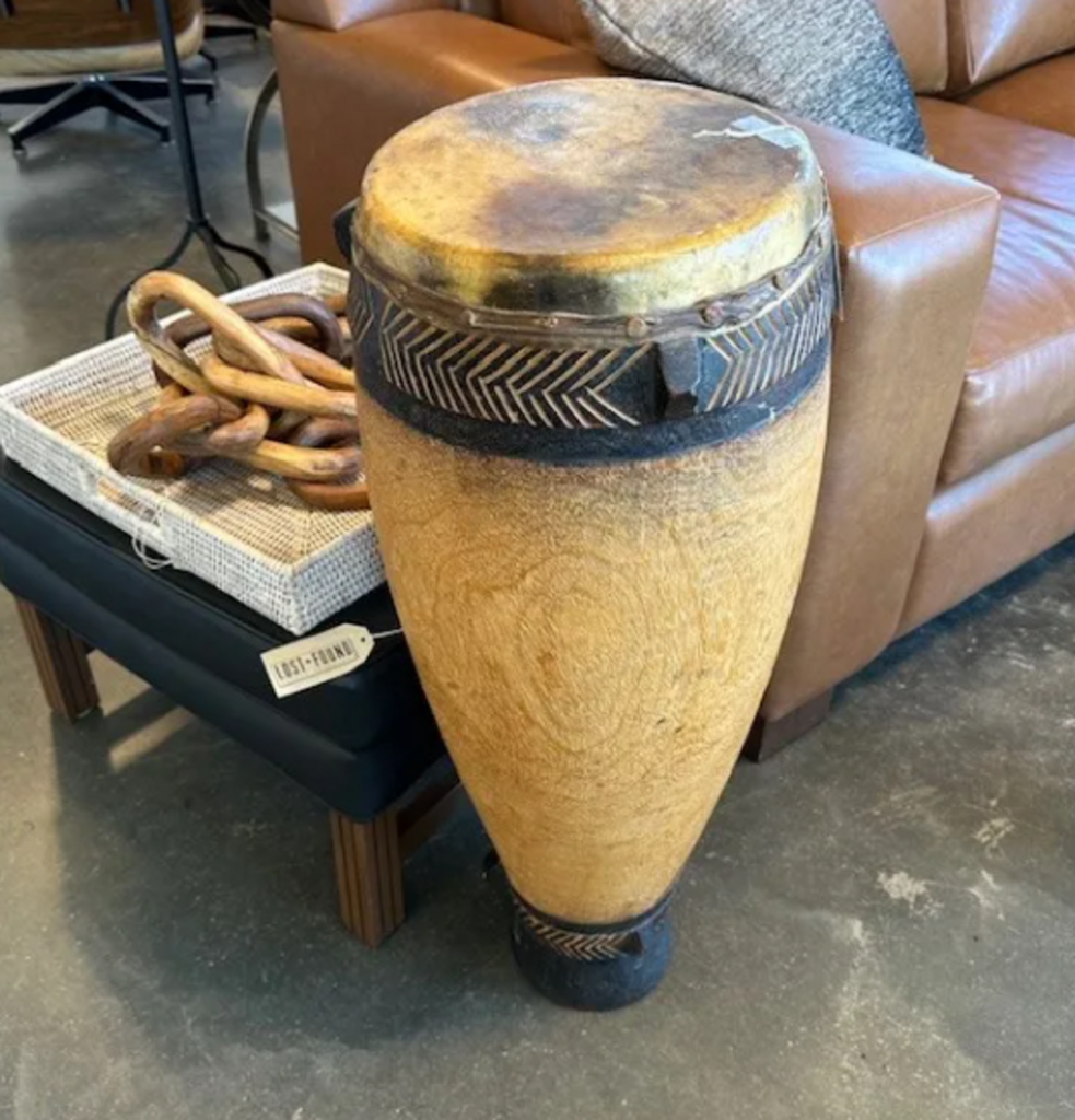 Handmade Wood African Drum- 33"H