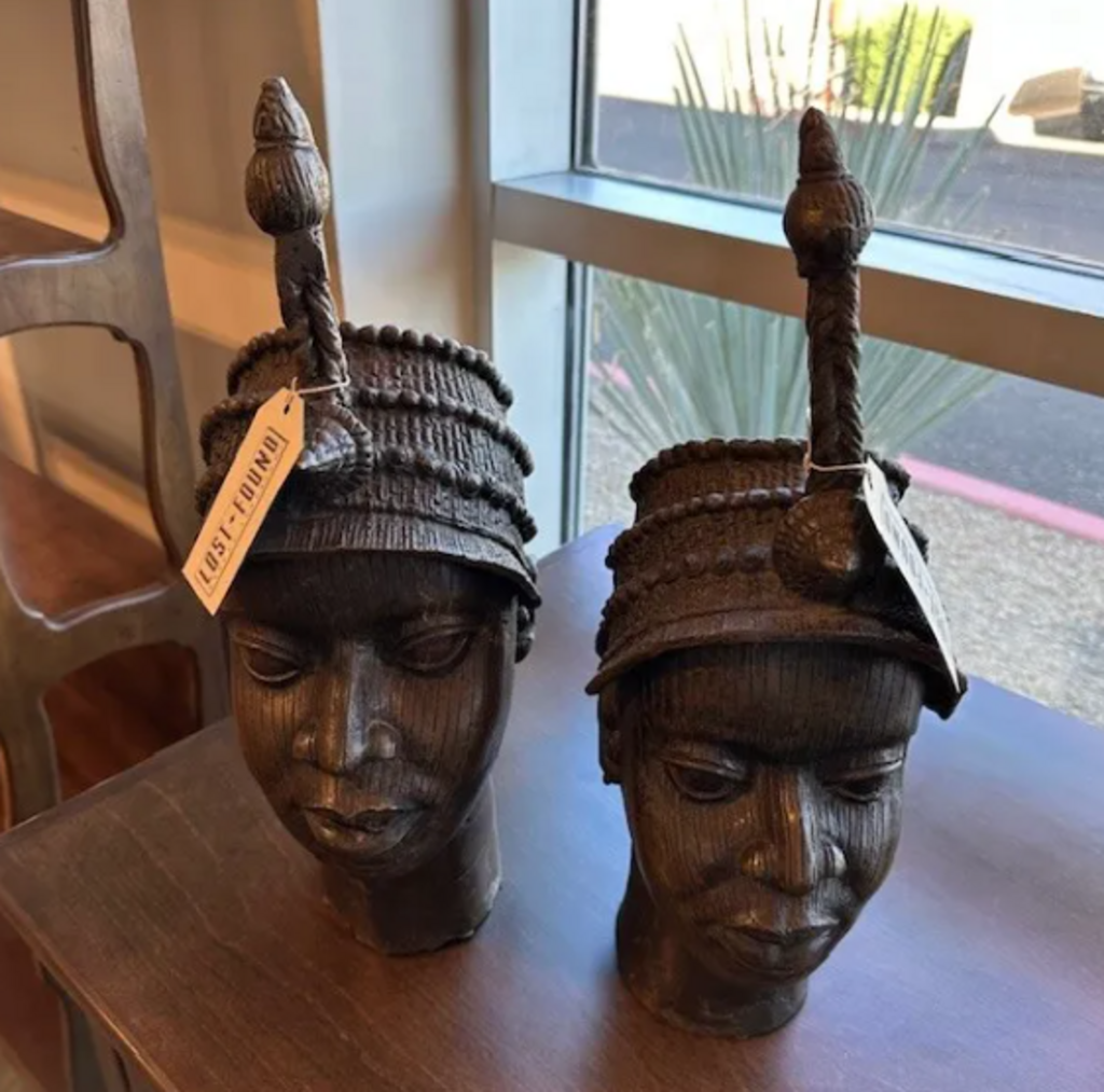 African Bronze Head Sculpture - 17"
