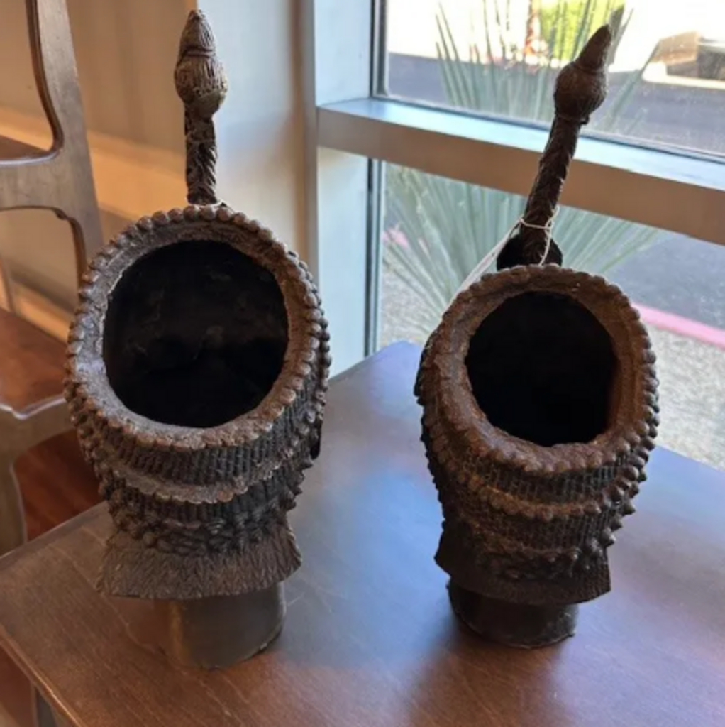 African Bronze Head Sculpture - 17"