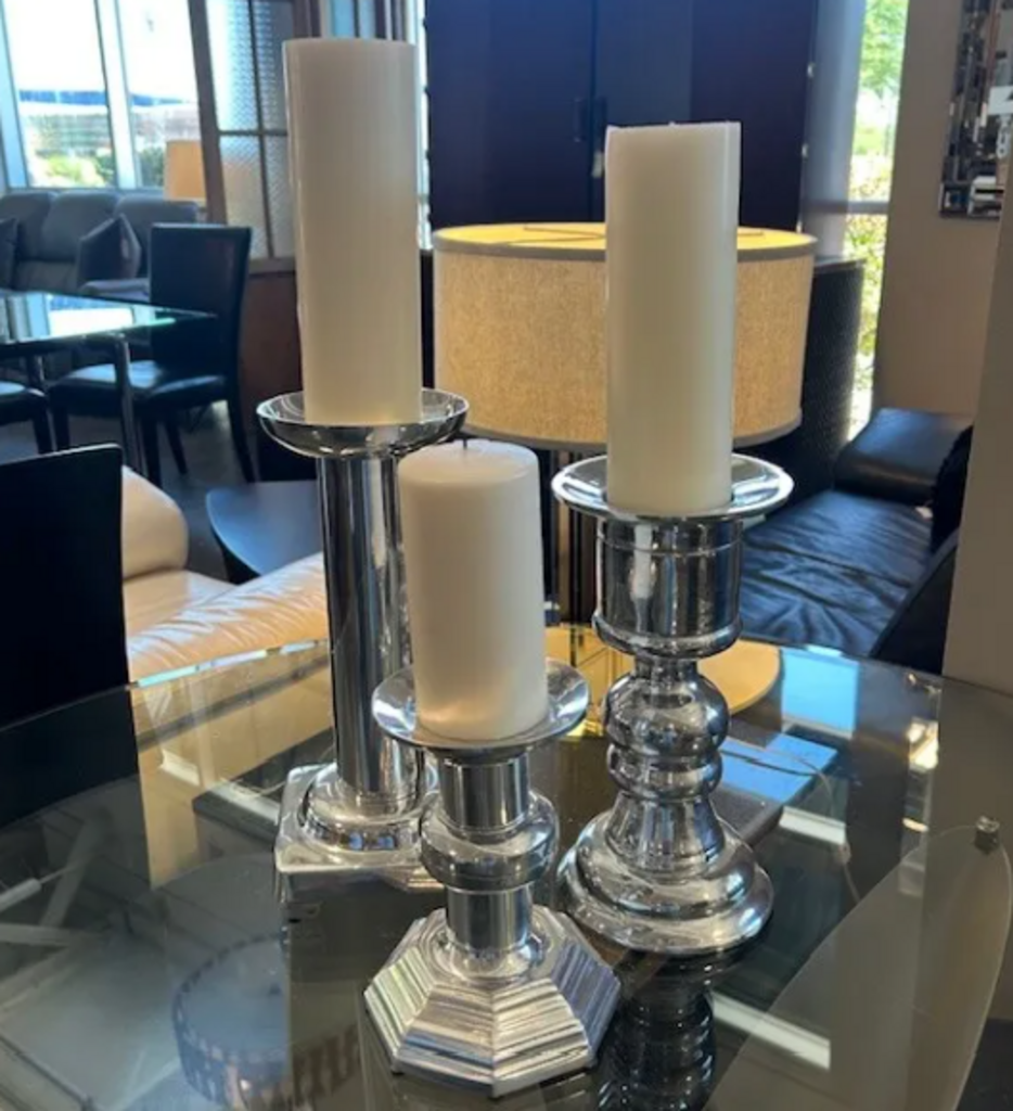 Holland Boone Pewter Candlesticks W/ Candles - Set Of 3