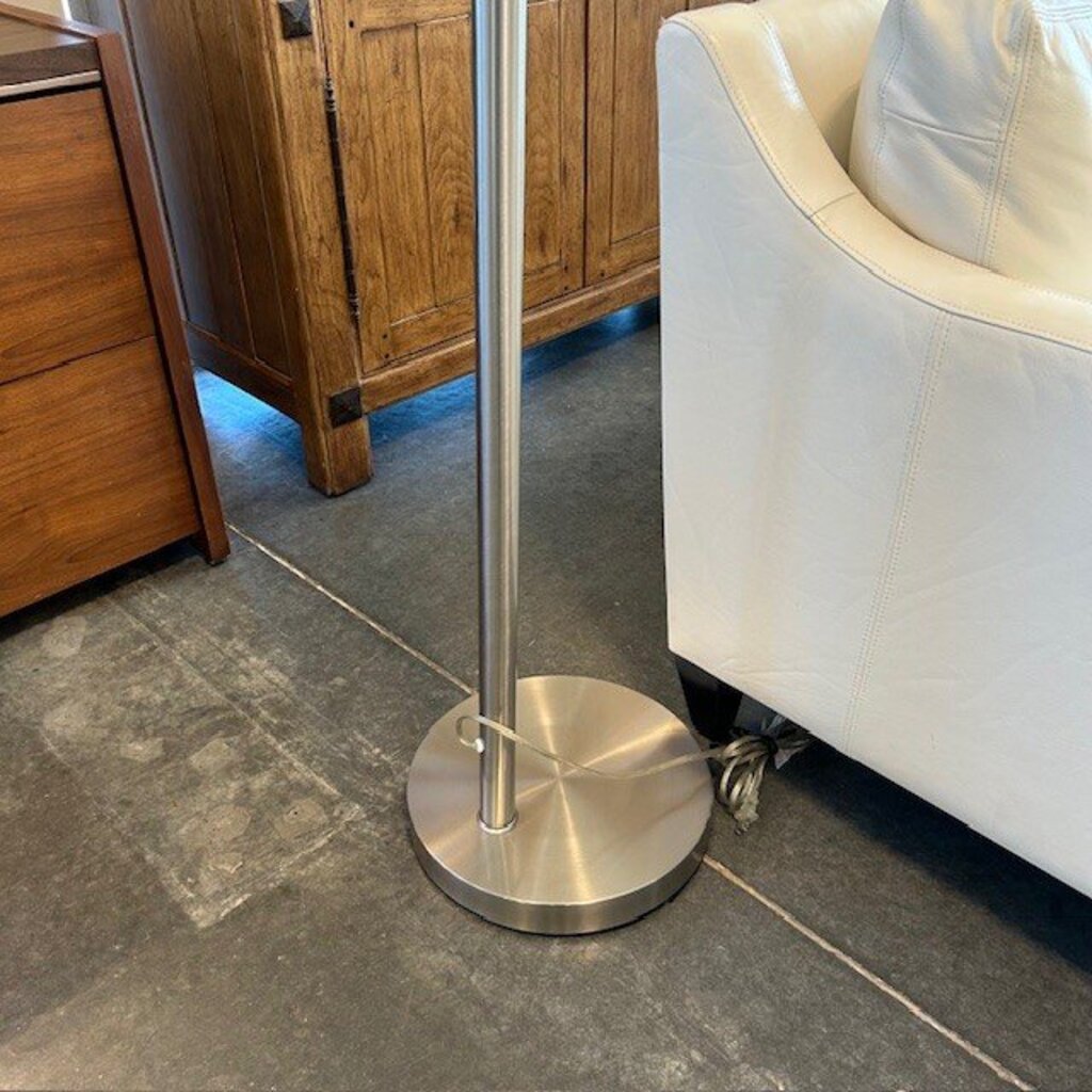 Silver Arched Floor Lamp W/ Cream Round Shade - 80"H