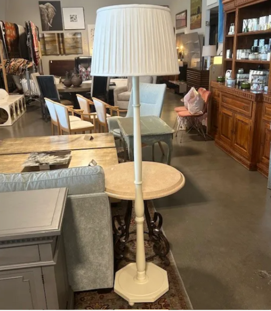 White Turned Wood Floor Lamp W/ White Shade- 70H