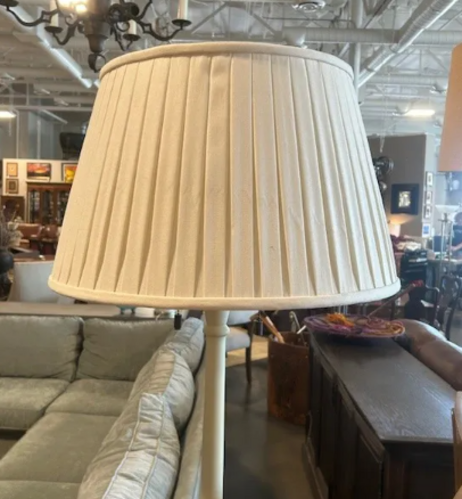 White Turned Wood Floor Lamp W/ White Shade- 70H
