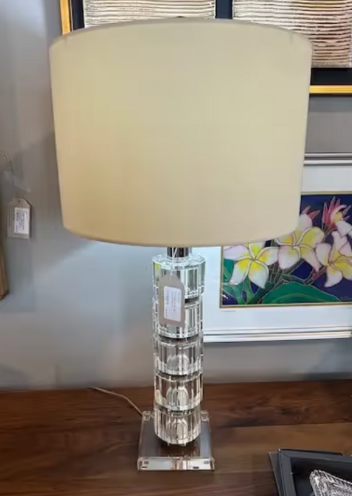 Crystal Lamp W/ Cream Shade