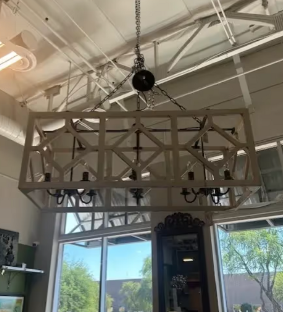 Antiqued Wood 10 Light Chandelier - 48X18X18H