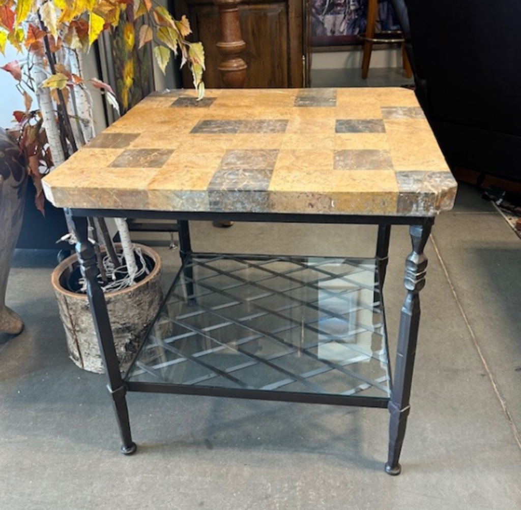 Iron & Stone Veneer End Table - 26X26X26