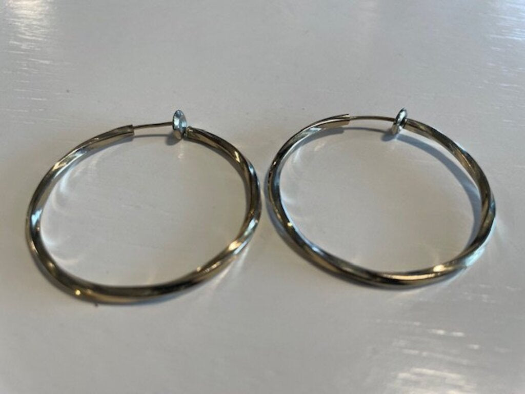 Silver-Tone Twisted Retractable Hoop Earrings