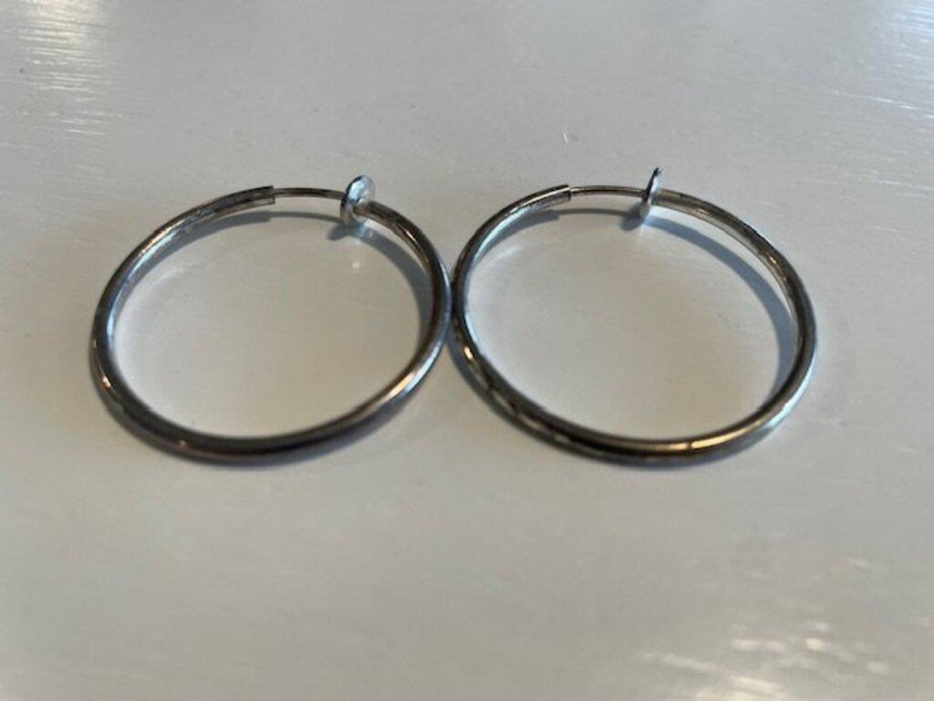 Classic Silver-Tone Non-Pierced Hoop Earrings