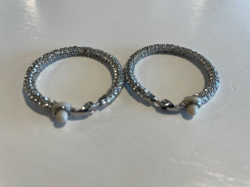 Silver-Tone Pave Crystal Mesh Clip-On Hoop Earrings