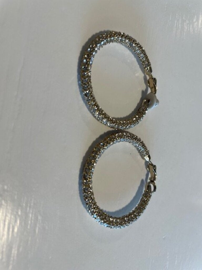Gold-Tone Pave Crystal Mesh Hinged Clip-On Hoop Earrings - AS IS