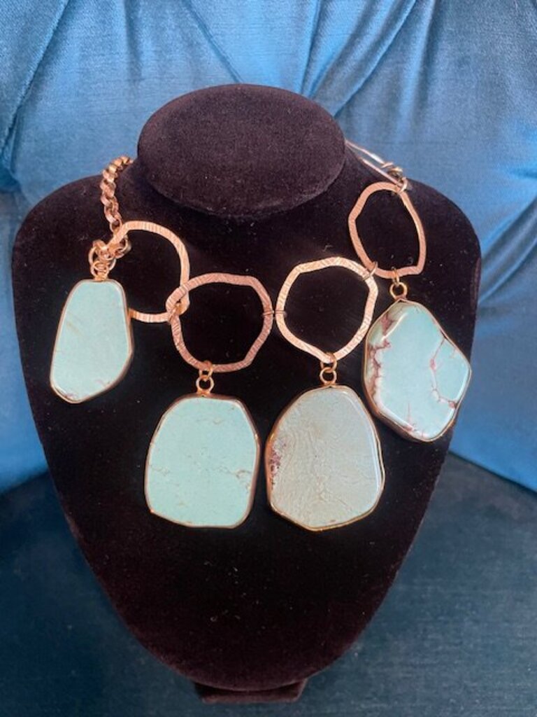 Artisan Turquoise Slab Hammered Link Statement Necklace
