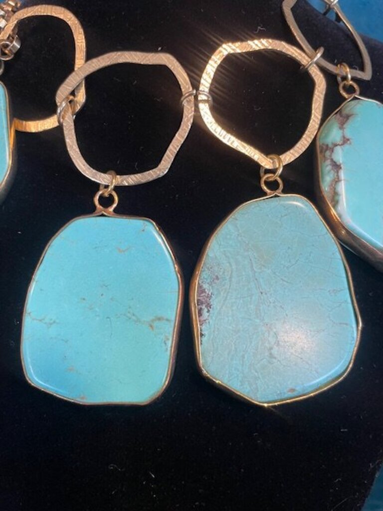 Artisan Turquoise Slab Hammered Link Statement Necklace