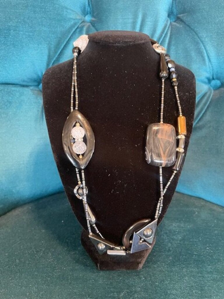 Industrial Mod Geometric Multi-Media Opera Necklace