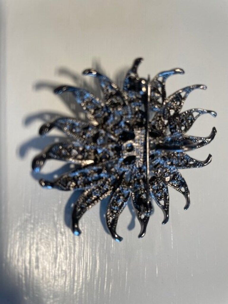 Vintage-Style Gunmetal Sunburst Statement Brooch - AS IS