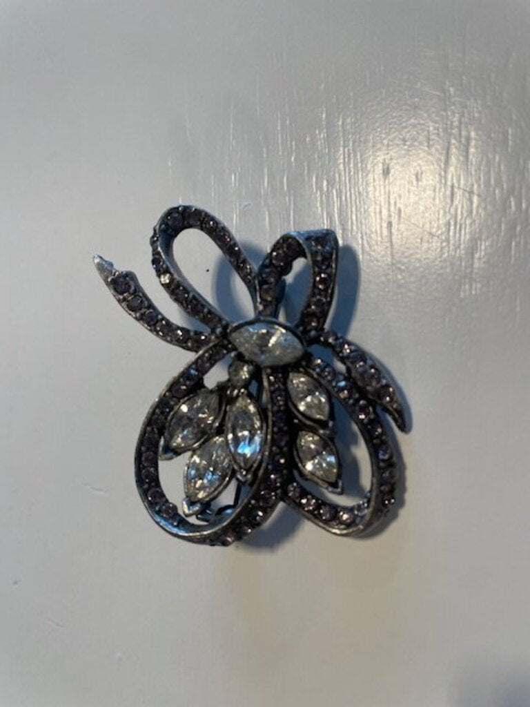 Vintage Art Deco Style Silver-Tone Pave Bow Brooch