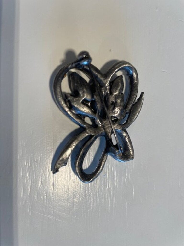 Vintage Art Deco Style Silver-Tone Pave Bow Brooch