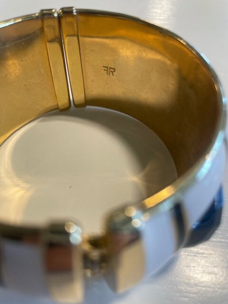Freida Rothman Gold White Black Hinged Bangle Bracelet
