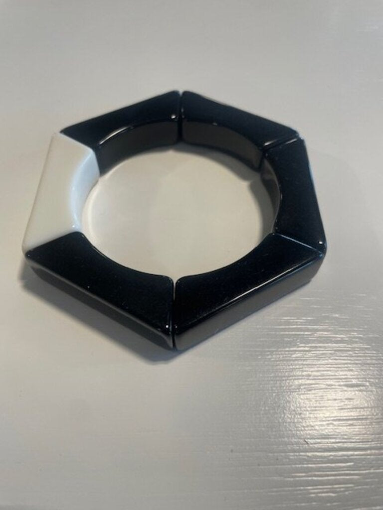 Vintage Geometric Black & White Resin Stretch Bracelet