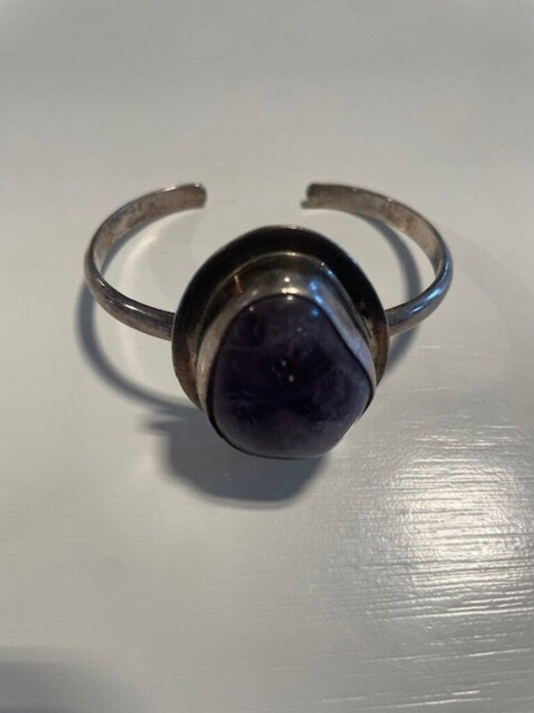 Mexican Sterling Silver Cuff Bracelet W/ Amethyst Cabochon
