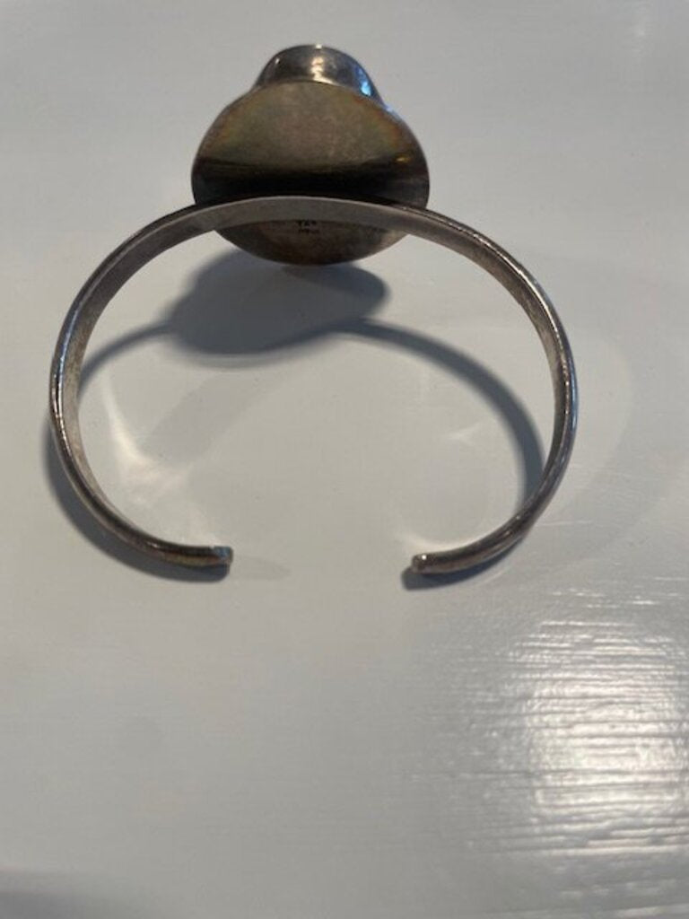 Mexican Sterling Silver Cuff Bracelet W/ Amethyst Cabochon