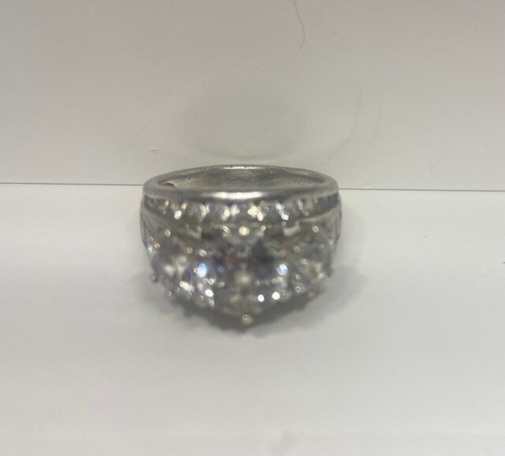 Sterling Silver Multi-Stone Cubic Zirconia Statement Ring - Size 6