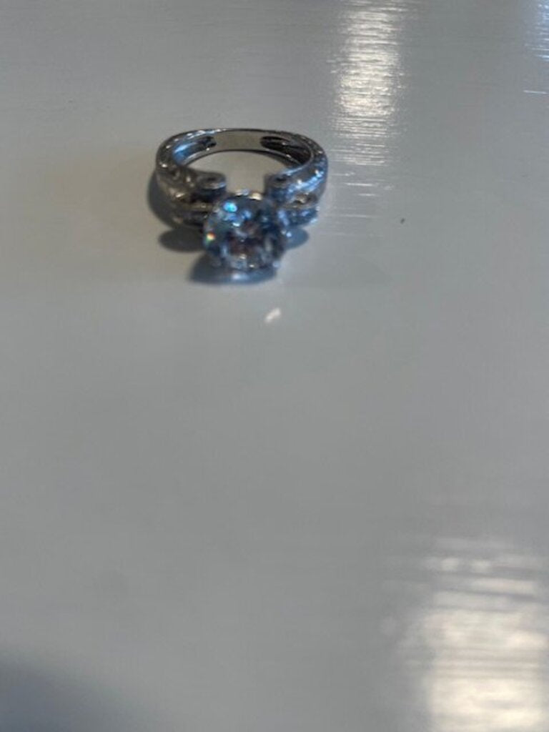 Sterling Silver Large Solitaire CZ Ring - Size 7