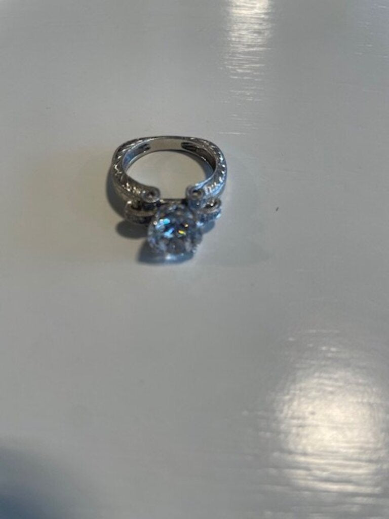 Sterling Silver Large Solitaire CZ Ring - Size 7