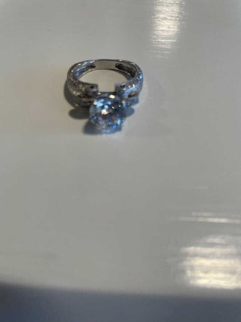 Sterling Silver Large Solitaire CZ Ring - Size 7