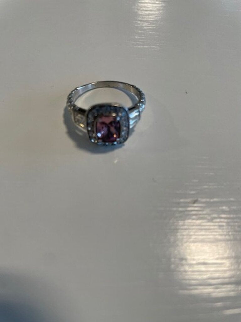 Brighton Halo Silver-Plated Pink Crystal Cocktail Ring - Size 9