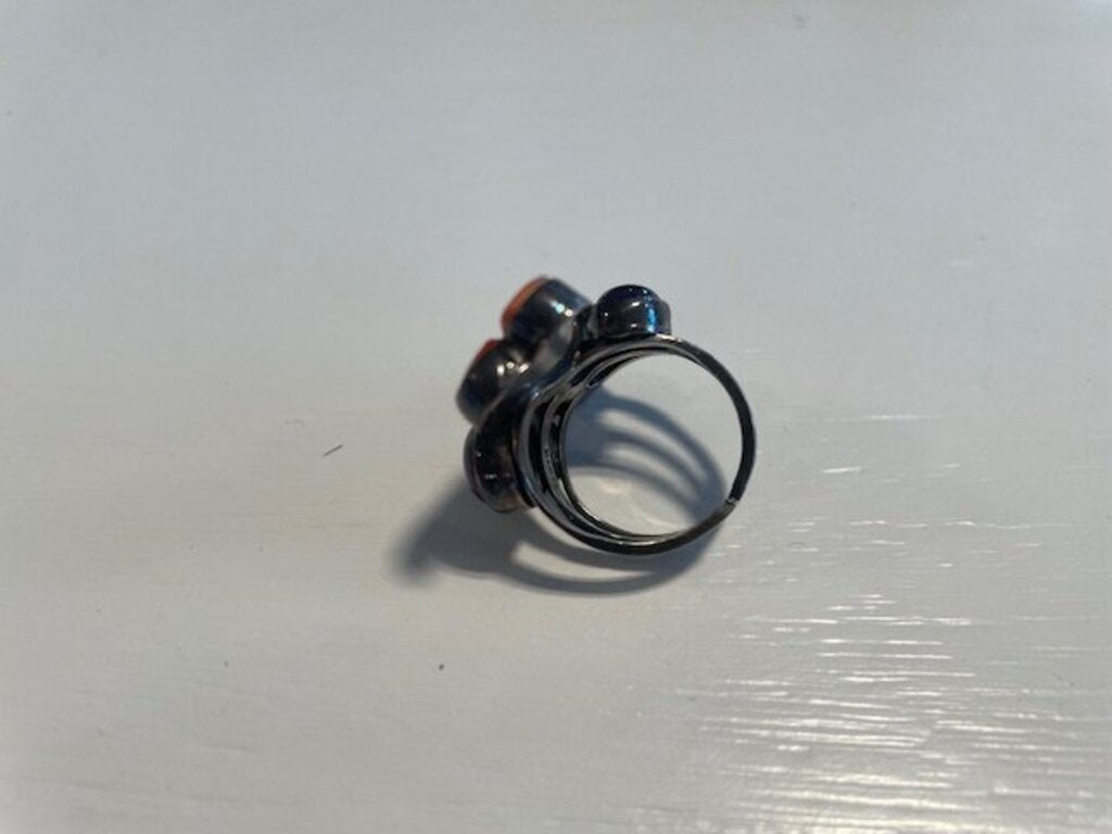 Nakai Navajo Sterling Silver Confetti Heart Multi-Stone Ring - Size 6.5