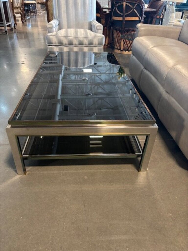 1970s Jean Charles Smoked Glass Coffee Table-63X31.5X15H