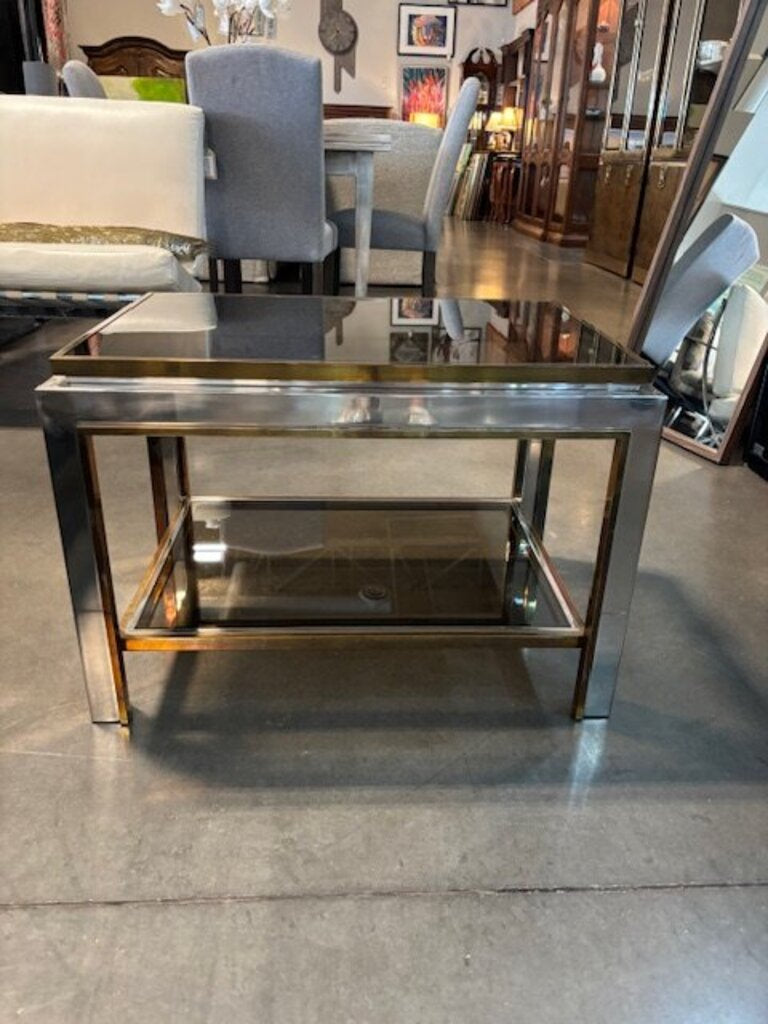 1970s Jean Charles Smoked Glass Side Table- 27X20X19H