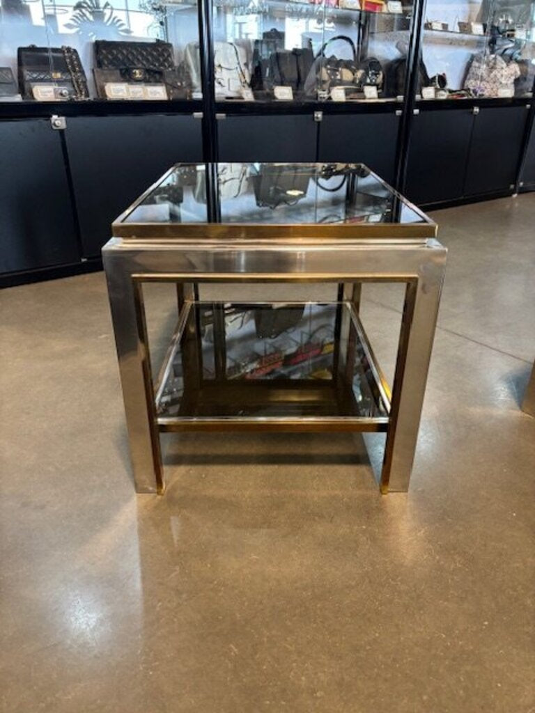1970s Jean Charles Smoked Glass Side Table- 27X20X19H