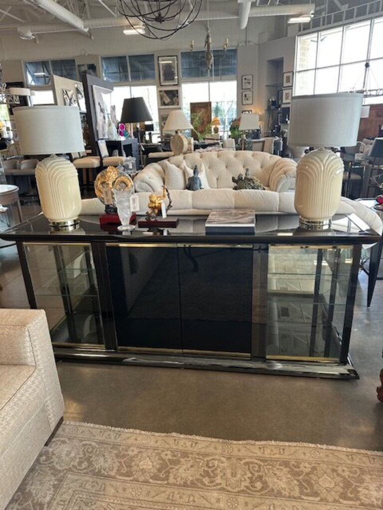 Postmodern Smoked Glass and Brass Buffet Cabinet - 80x20x44H