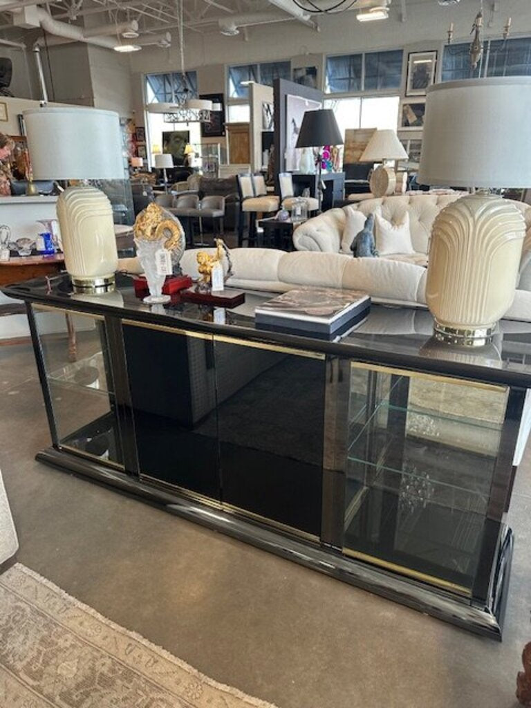 Postmodern Smoked Glass and Brass Buffet Cabinet - 80x20x44H