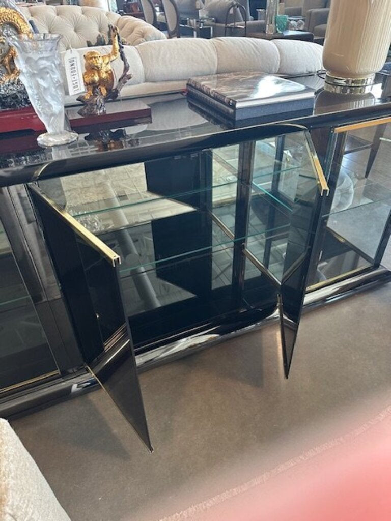 Postmodern Smoked Glass and Brass Buffet Cabinet - 80x20x44H