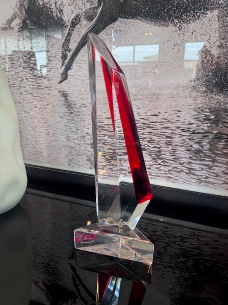 Shlomi Haziza Signed "Red Sliver" Abstract Lucite Sculpture