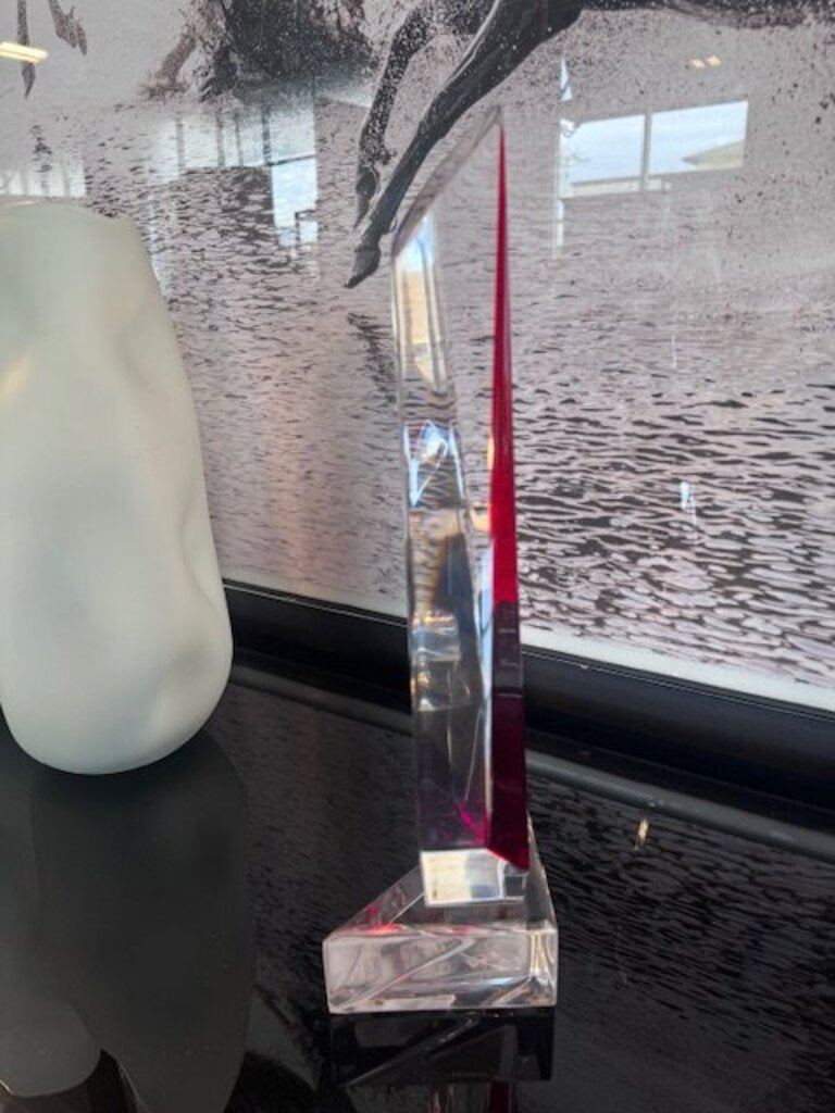 Shlomi Haziza Signed "Red Sliver" Abstract Lucite Sculpture
