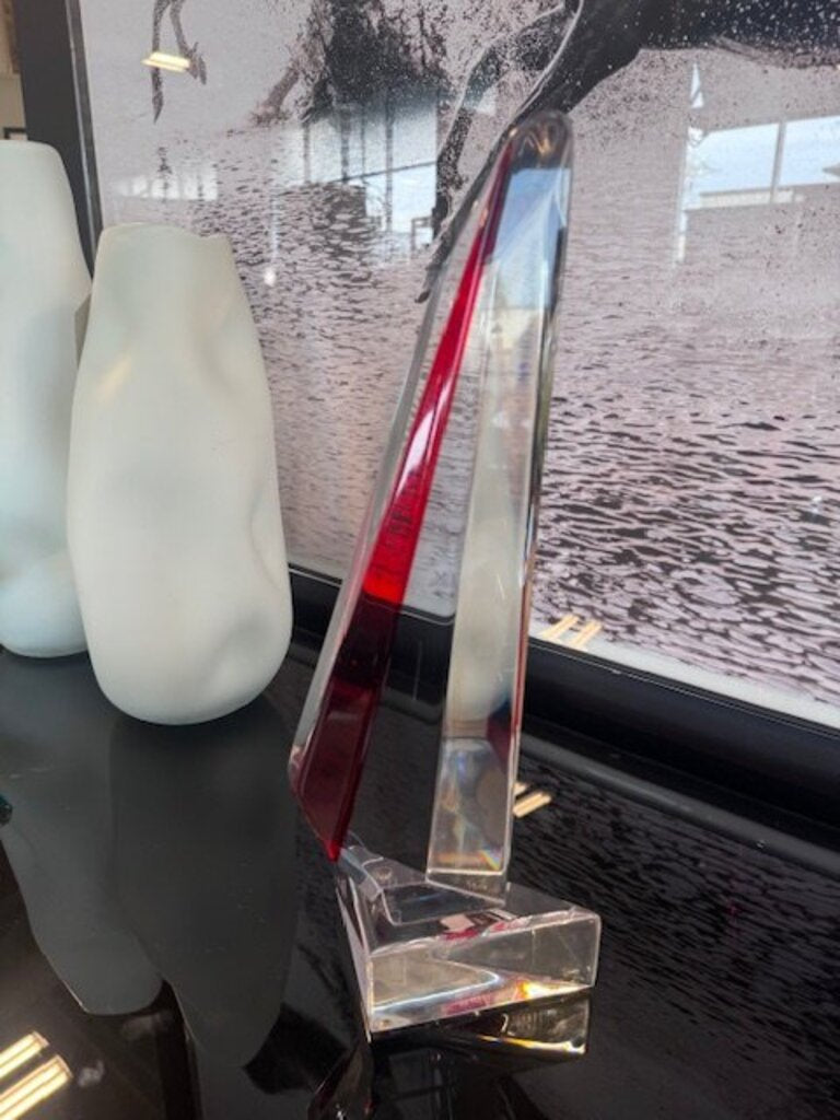 Shlomi Haziza Signed "Red Sliver" Abstract Lucite Sculpture