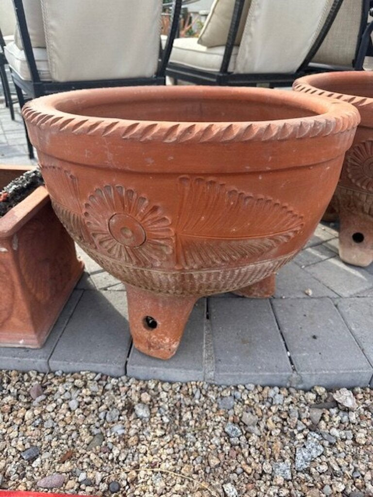 Vintage Grande Terra Cotta Molcajete Footed Planter