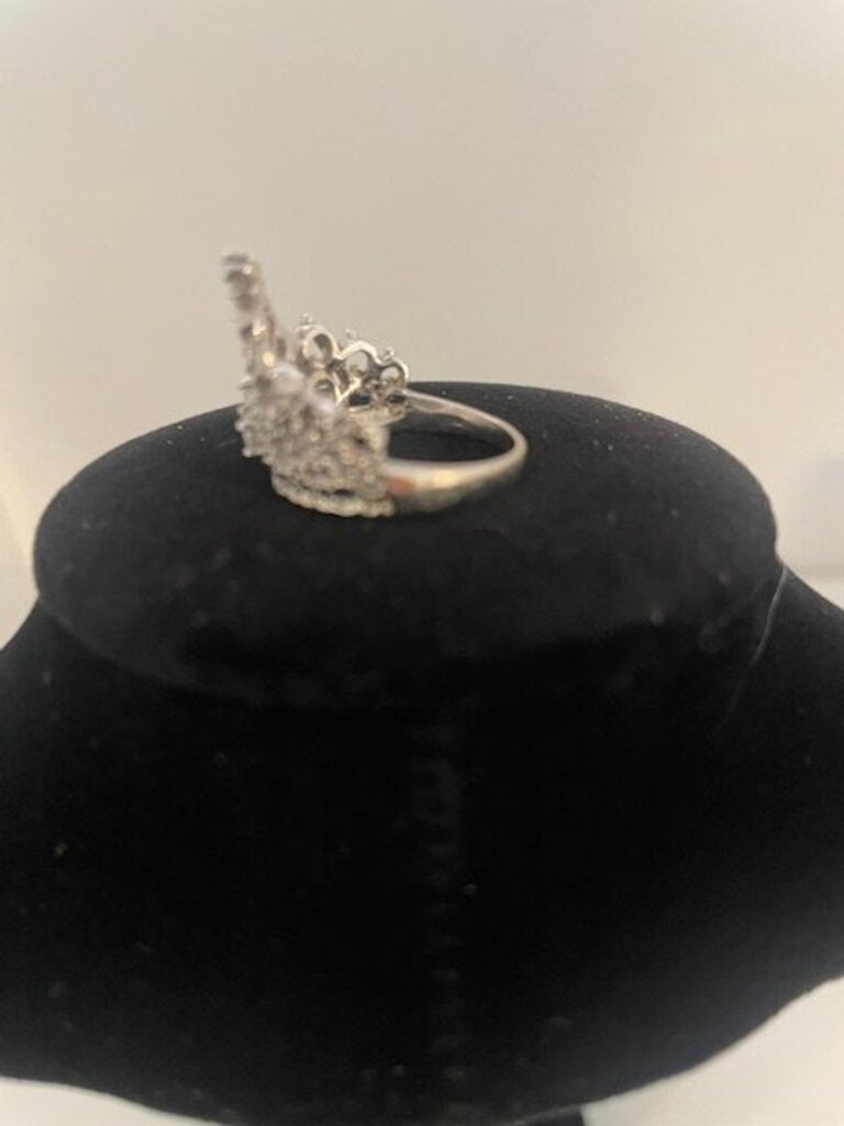 14k White Gold Crown Tiara Ring - Size 6.5